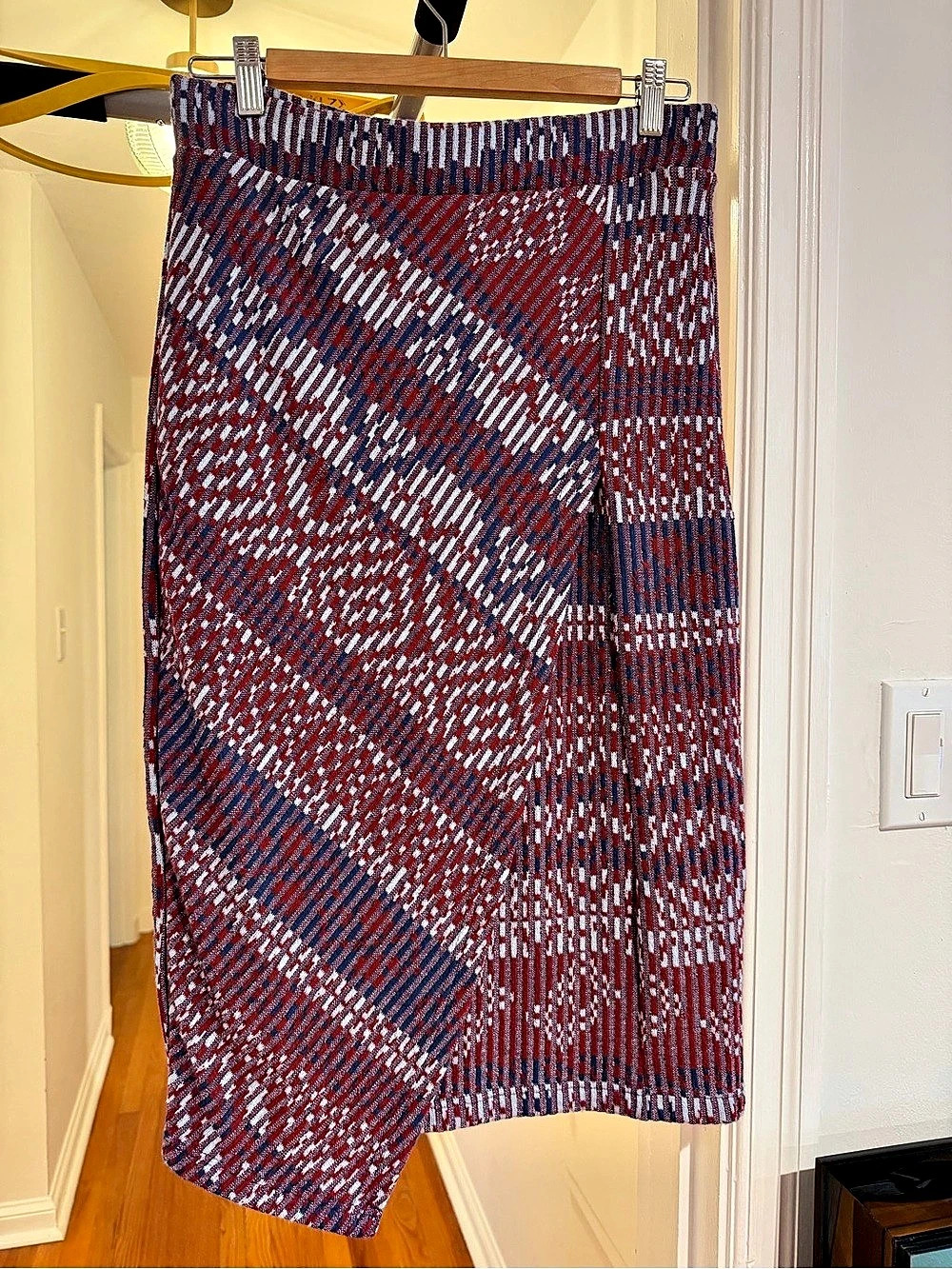 MAEVE by Anthropologie Women's Abstract Midi Skirt in Red & Blue Like New